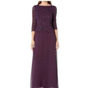 Alex Evening Long Gown with Sequin Lace Bodice & Chiffon Skirt  8 NWT